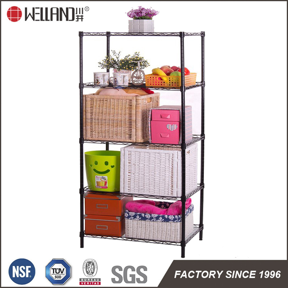 Black Coated 4 Tiers Bedroom Furniture DIY Metal Storage Wire Rack Shelf