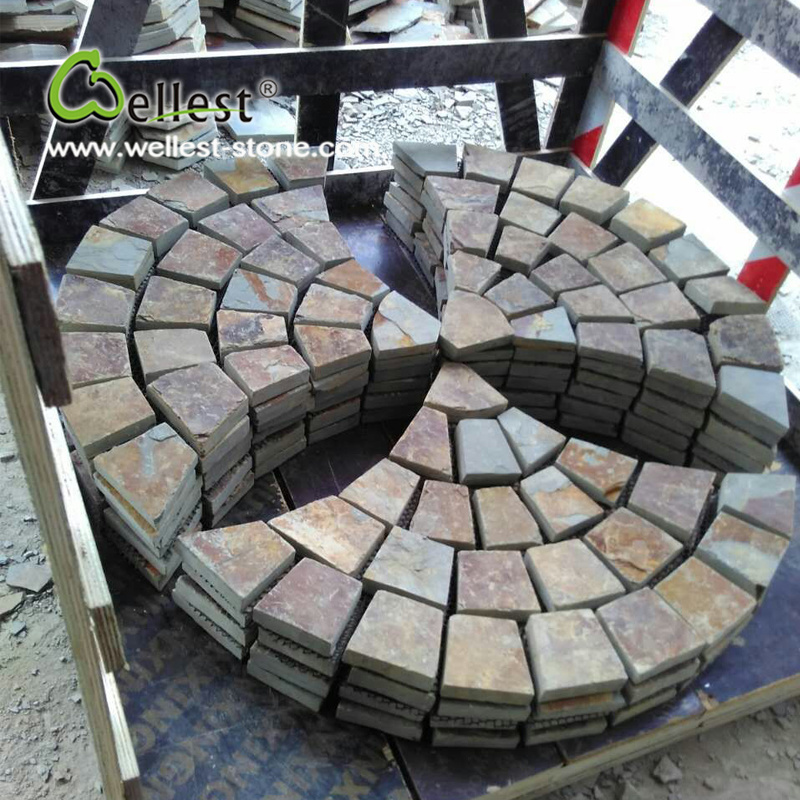 Rusty Slate Paving Stone Fan Shape Mesh Stone Outdoor Paving Slate Stone