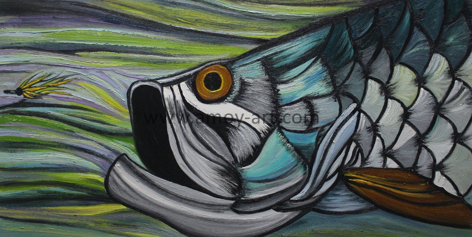 Wholesale Handmade Marine Life Fish Oil Paintings on Canvas for Home Decor