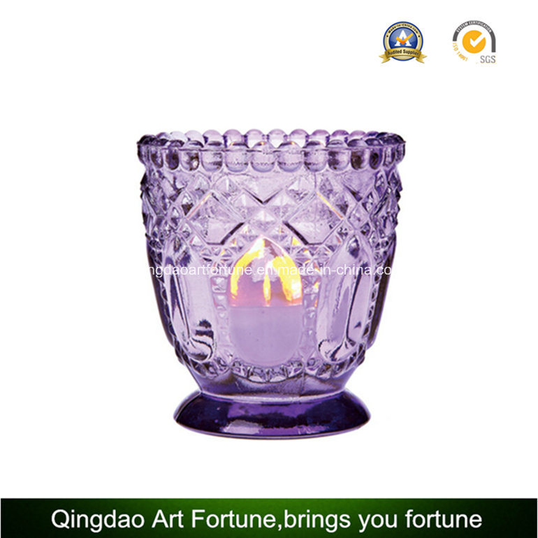 Glass Candle Holder with Dotted Decor for Tealight Candle