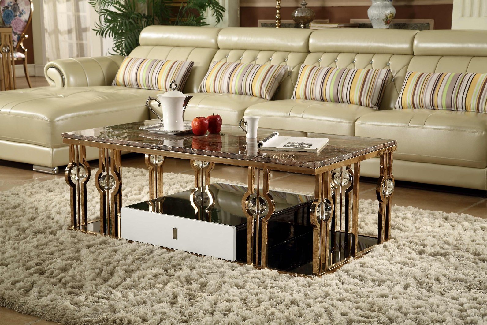 Morden Rose Gold Modern Stainless Steel Coffee Table