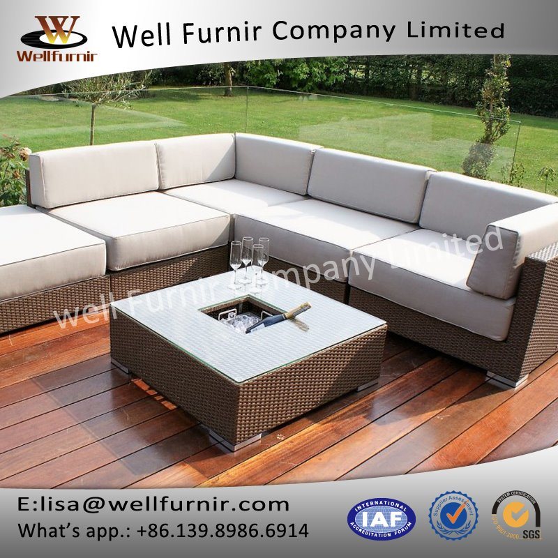 Well Furnir T-006 100% Aluminium Frame Ice Bucket Coner Rattan Sofa Sets