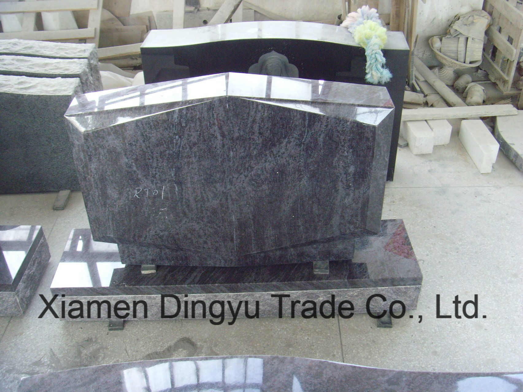 Bahama Blue Granite Diamond Carved Upright Tombstone