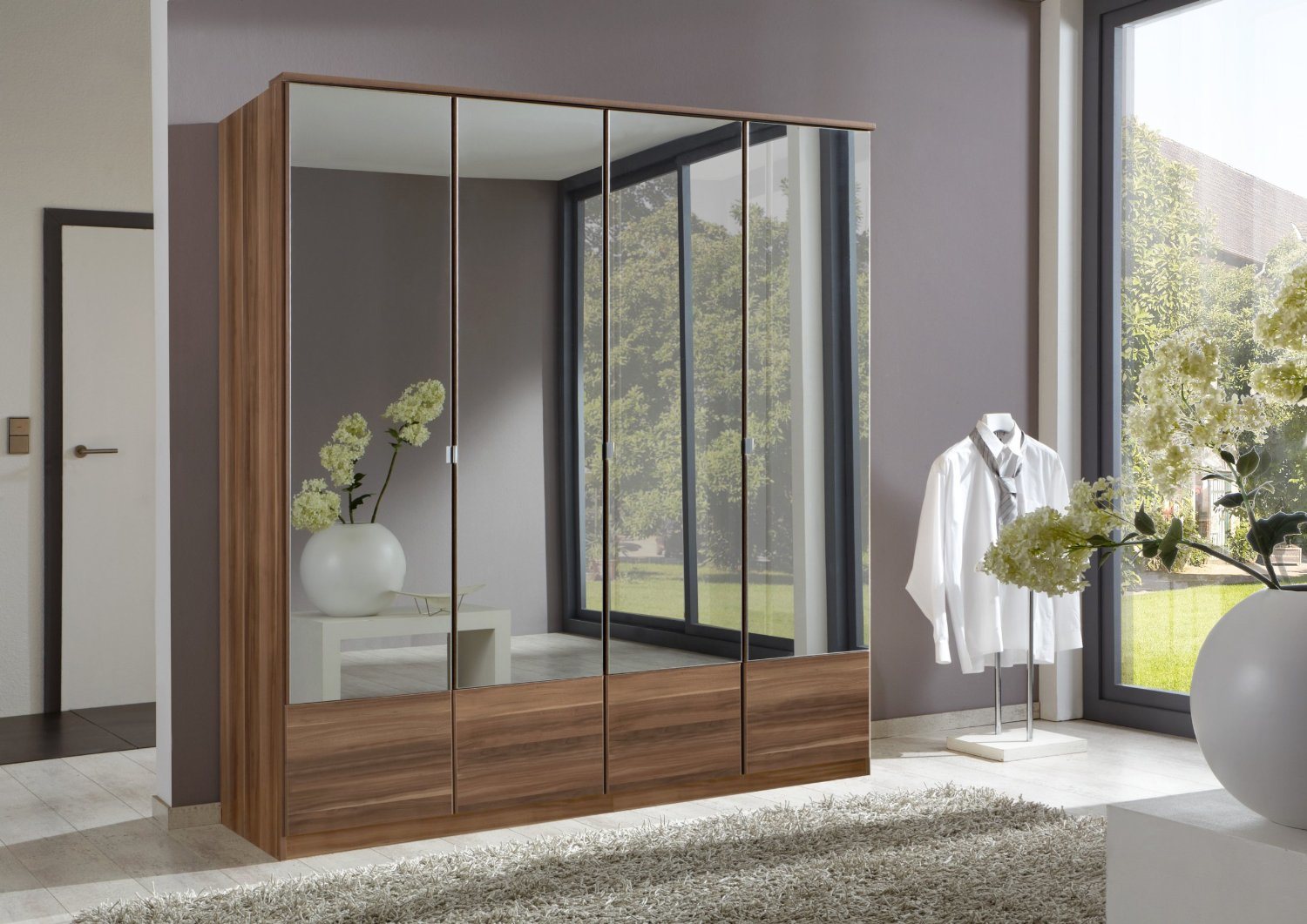 Modern Mirror Hinged Door Wardrobe (HF-EY082)