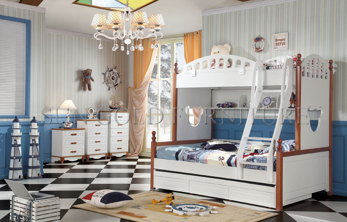 Children Wooden Double Bed Designs Loft Kids Wood Bed (SZ-BT903)