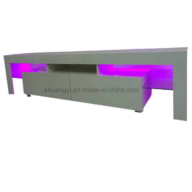 Modern LED TV Stand Furniture Design with High Gloss UV Board Door