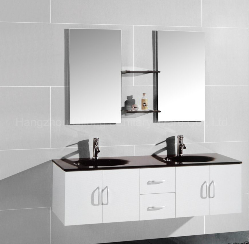 Double Basin MDF Cabinet in Bathroom with Mirror