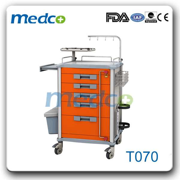 Medical Aluminium& ABS Emergency Hospital Trolley with I. V. Drip Hook for Patient Treatment