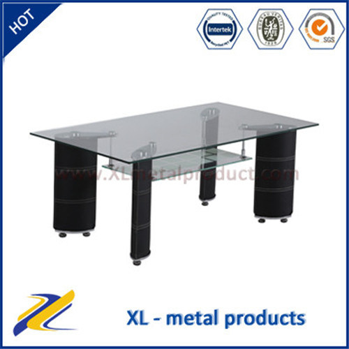 Metal with PU Leather Top Clear Glass Coffee Table