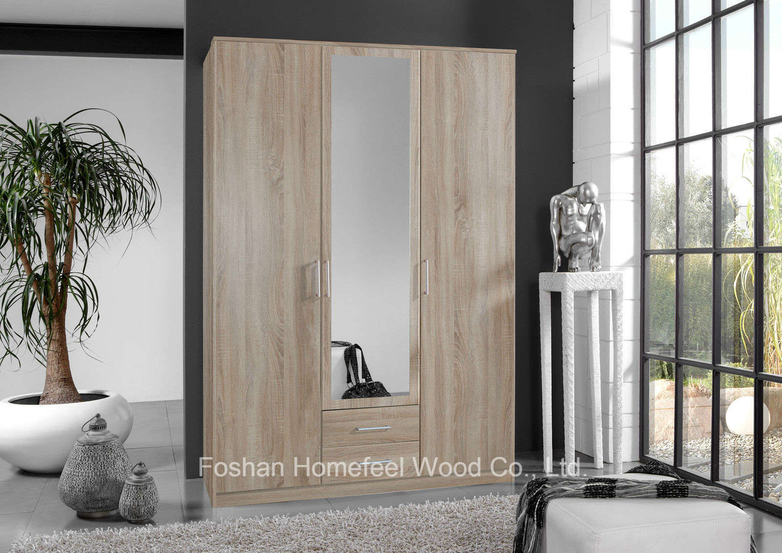 Wooden Mirror Wardrobe for Home Bedroom Furniture Set (HF-EY084)