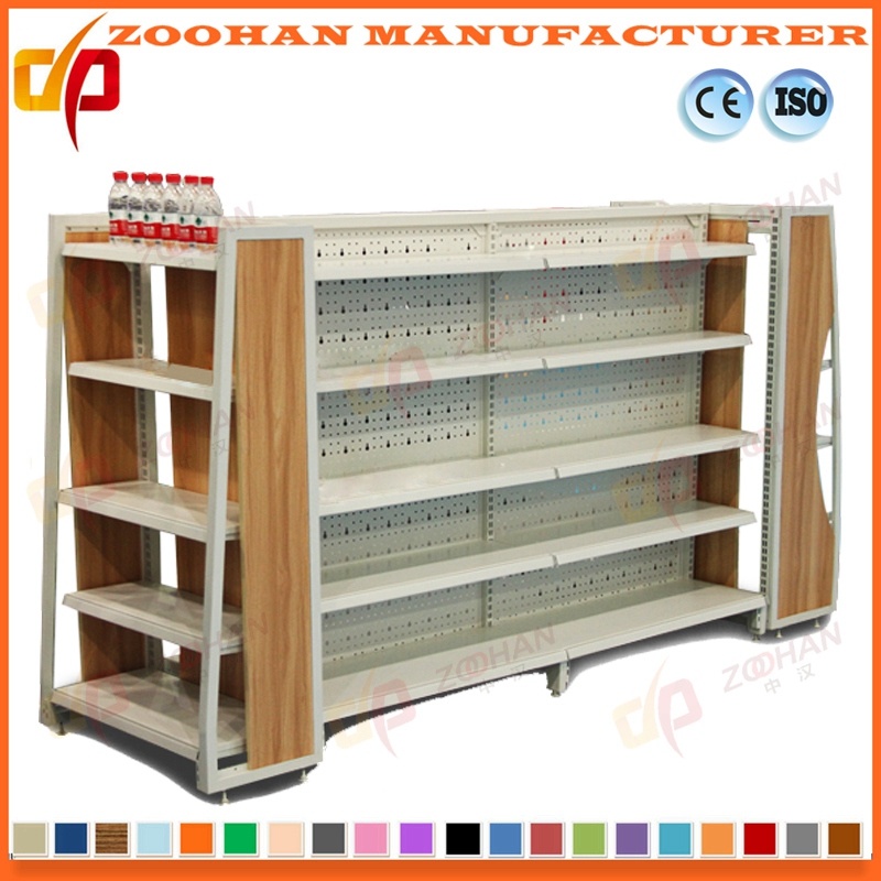 Metal and Wooden Display Shelves Supermarket Gondola Wall Shelving (Zhs430)