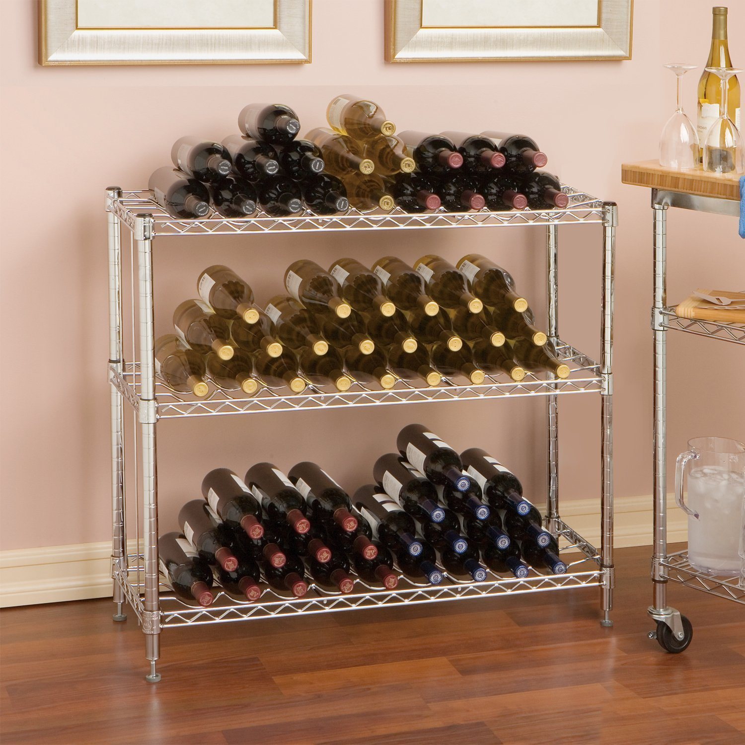 Adjustable DIY Chrome Wire Metal Wine Bottle Display Shelf