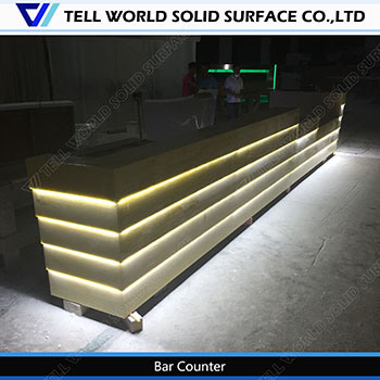 Customized Corian European Bar Furniture LED Lighting Bar L Shaped Coffee Bar