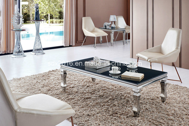 Stylish Modern Simple Living Room Stainless Steel Glass Coffee Table