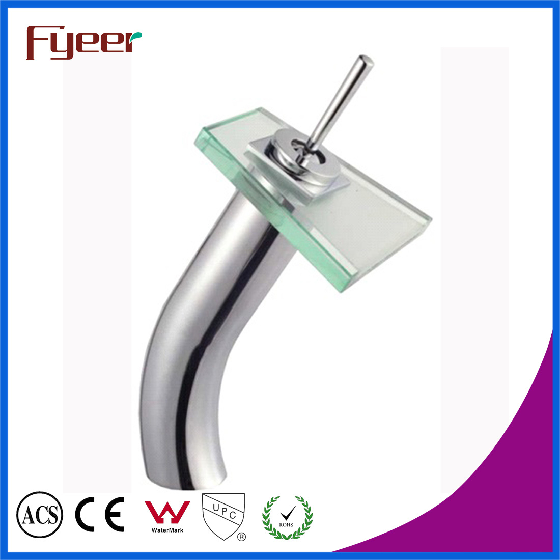 Fyeer High Arc Single Lever Handle Glass Waterfall Basin Tap