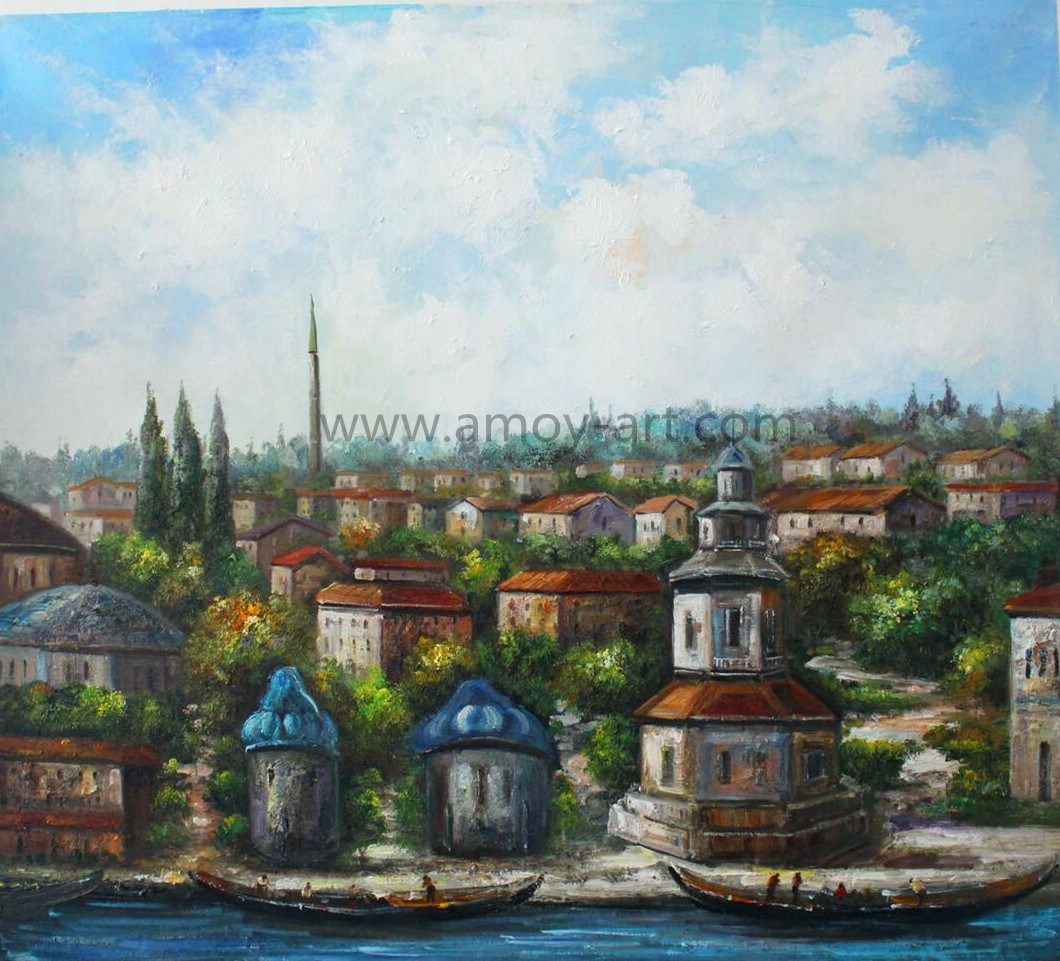 Handmade Heavy Oil Knife Painting Turkey Landscape for Wall Decor