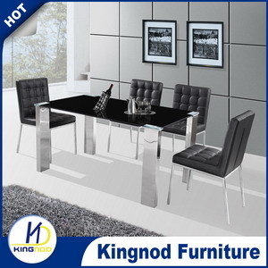 Factory Price Aluminium Tube Base Glass Dining Table Set