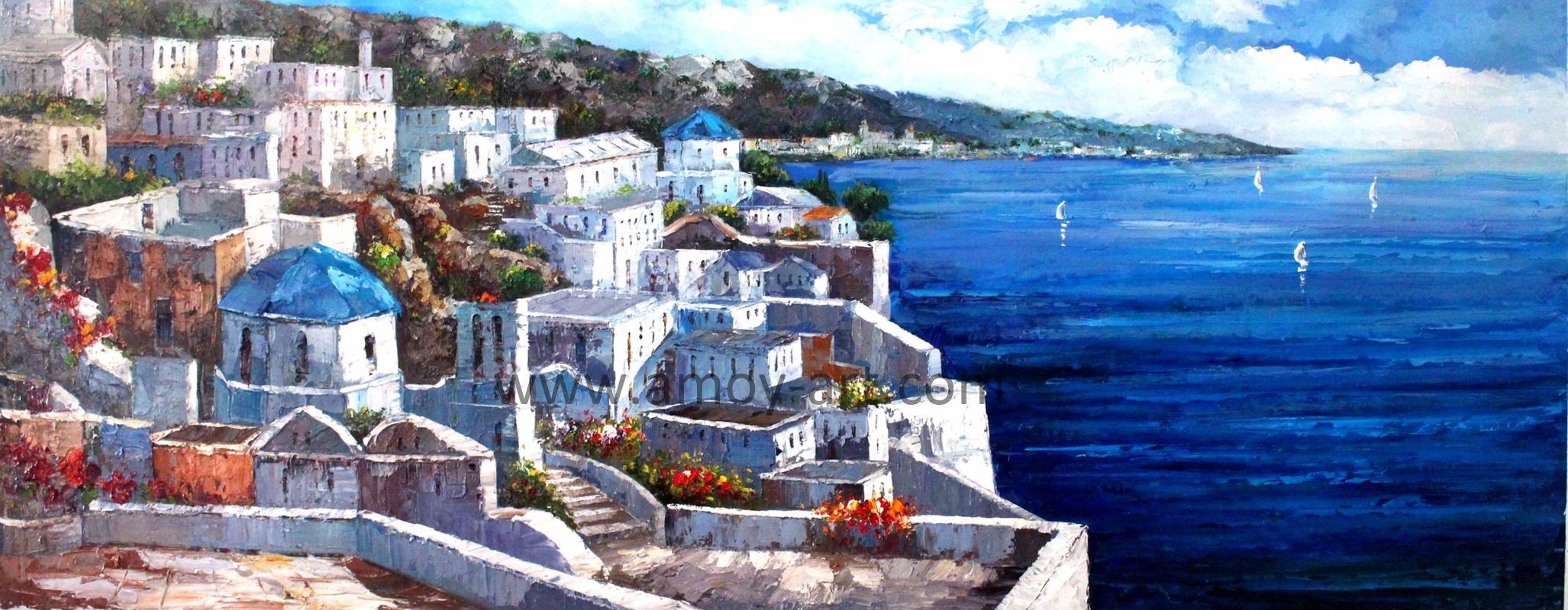 Handmade Mediterranean Scenes Oil Paintings by Palette Knife