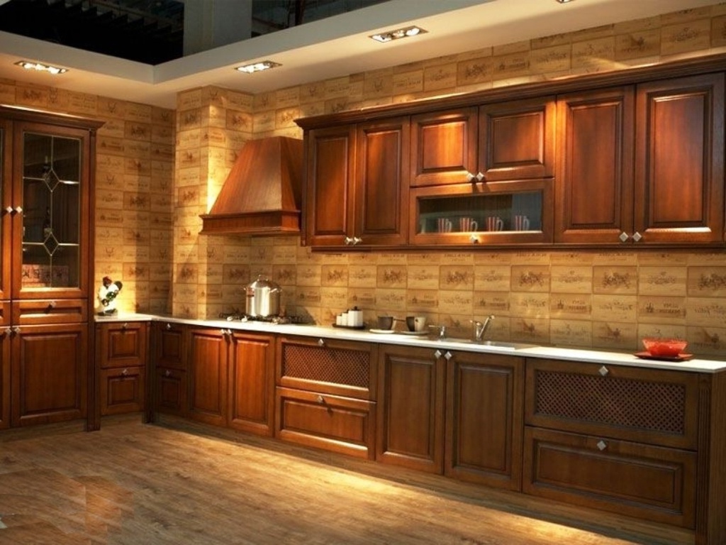 Captivating Solid Wood Kitchen Cabinets with Artistic Iled