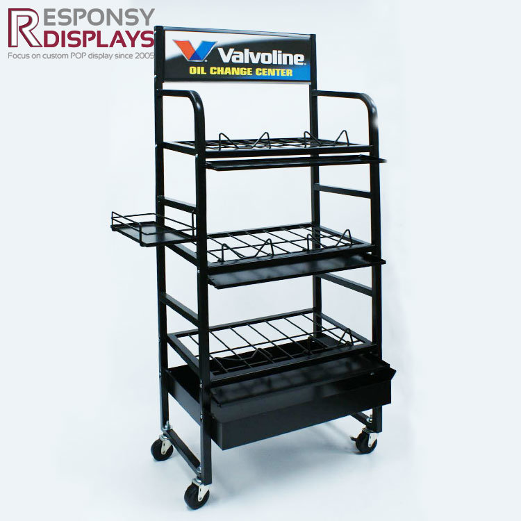 Customized Floor Metal 3 Tier Electronic Product Car Battery Display Shelf