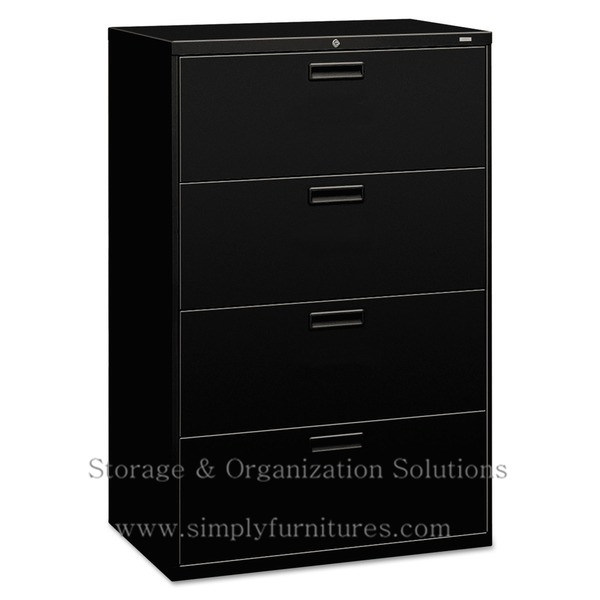 Black 4 Drawer Lateral Filing Cabinet for Office