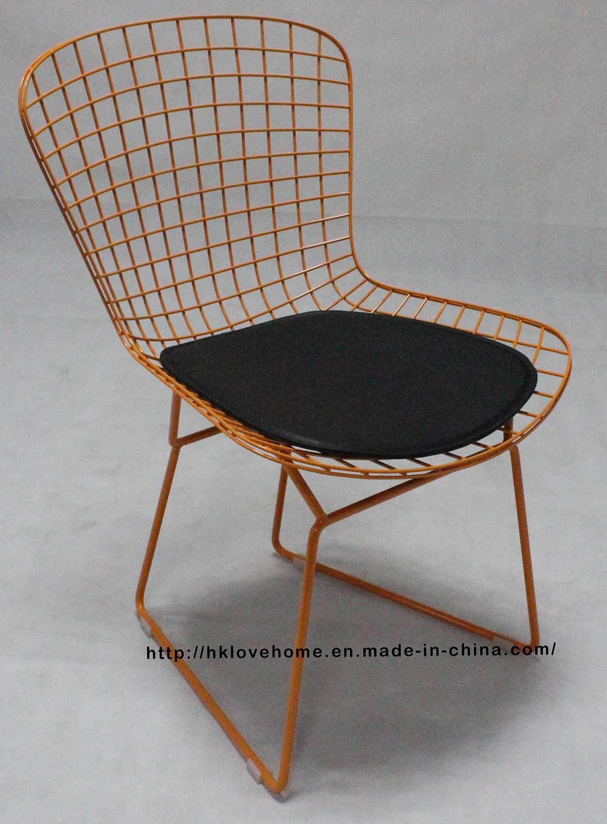 Dining Restaurant Knock Down Metal Bertoia PU Cushion Wire Chair