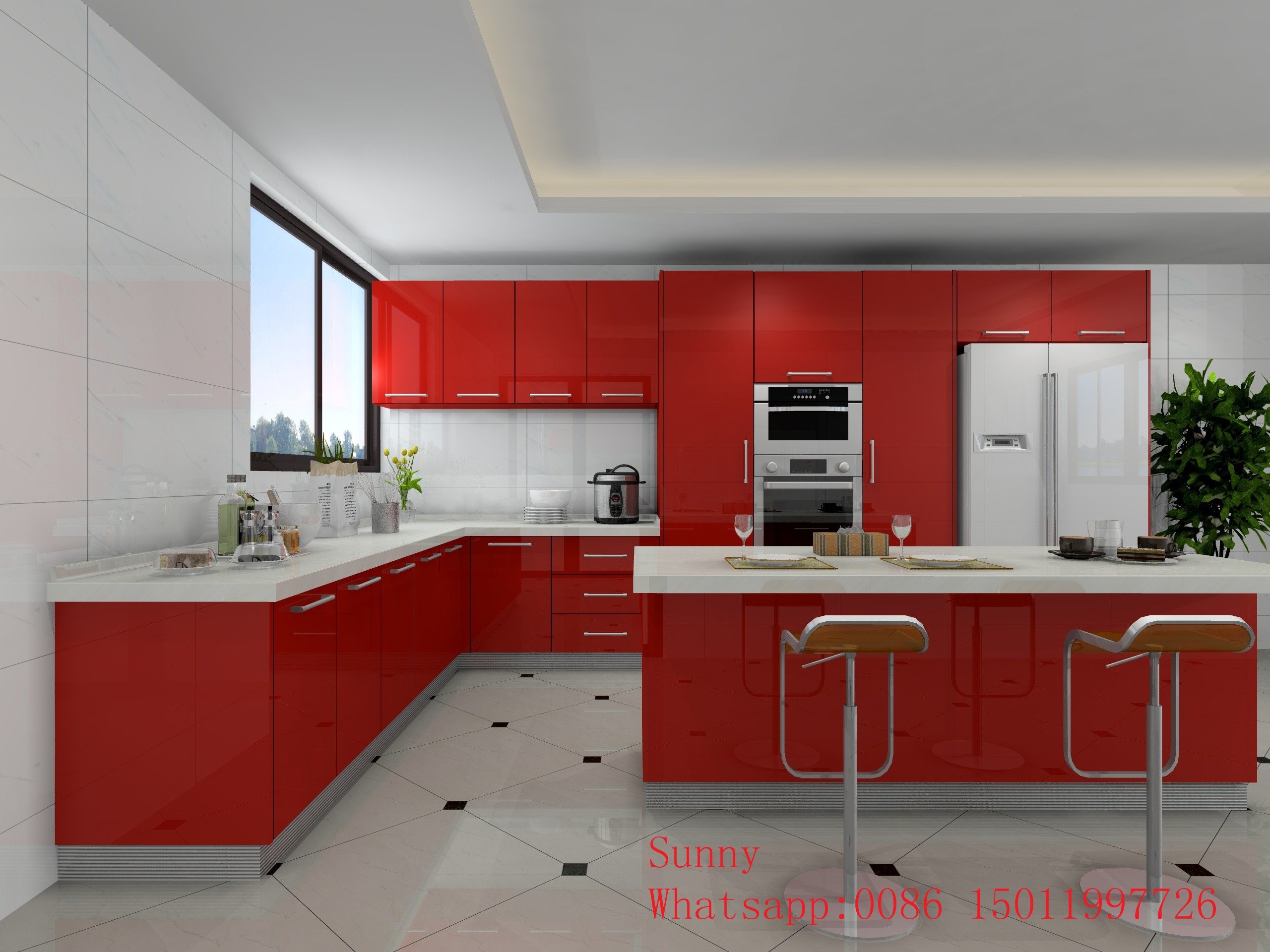 Modern Wooden Red Kitchen Cabinets (customized)