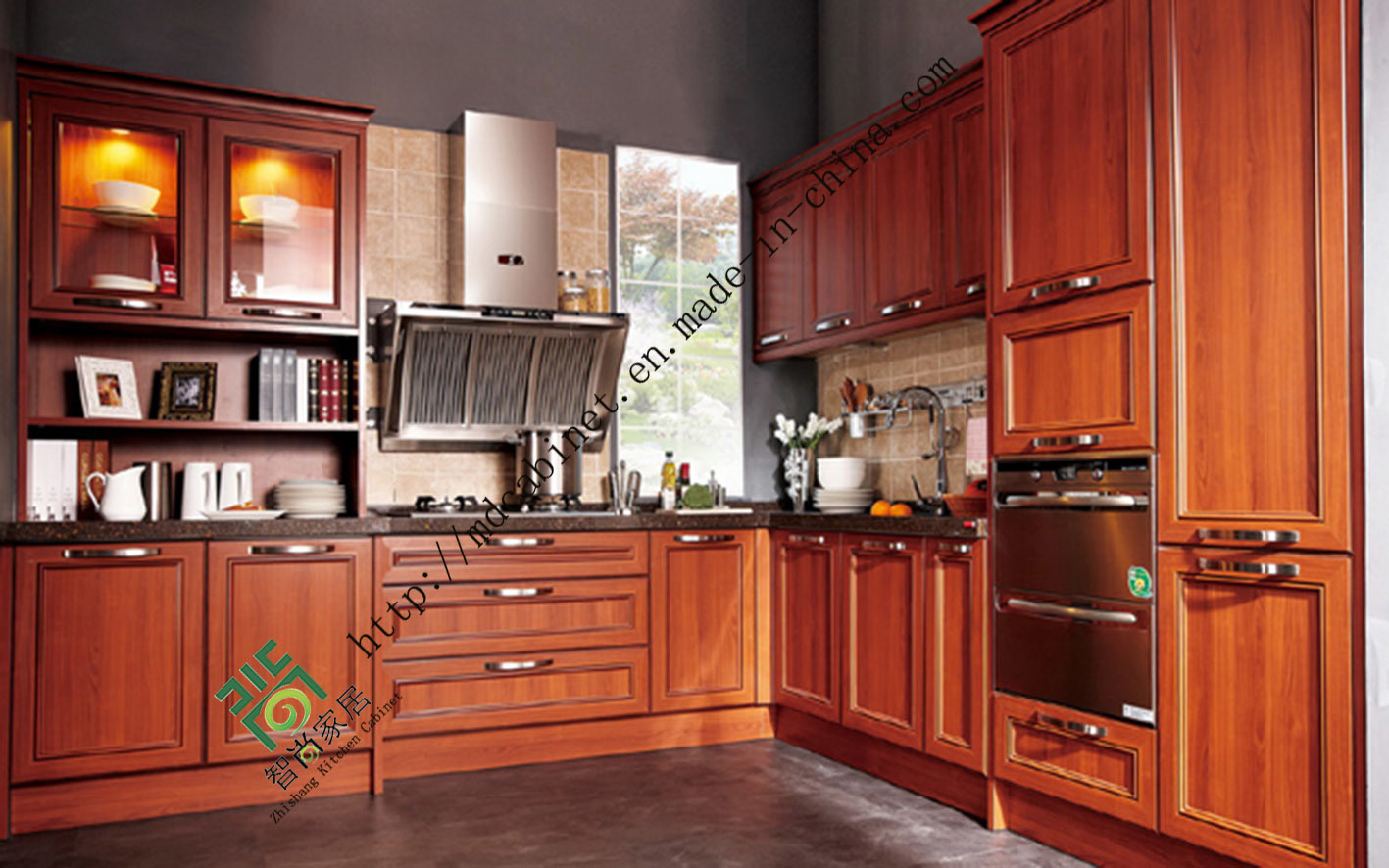 Hot Sale Green Village Solid Wooden Kitchen Cabinet (zs-304)