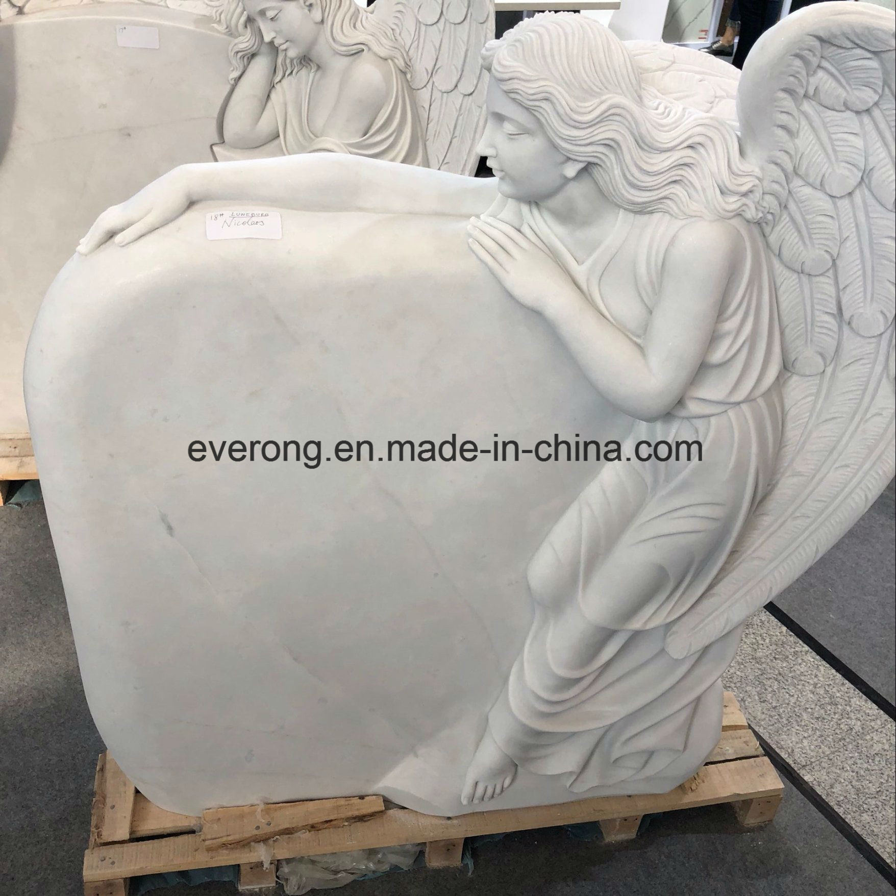 American Style White Marble Headstone Weeping Angel Sculpture Monument for Cemetery