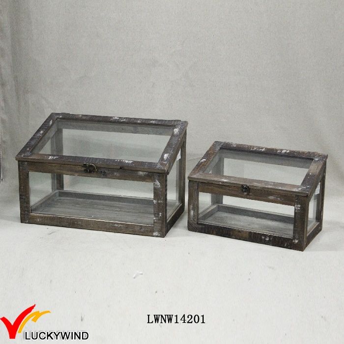 Reproduction Handmade Chic Display Glass Wood Box