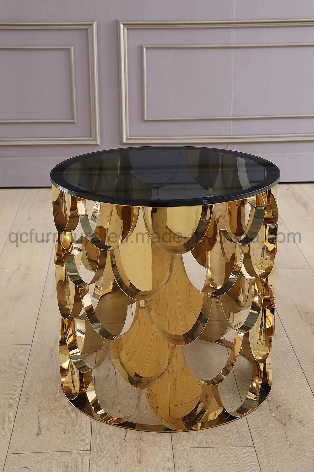 Luxurious Side Table with Glass Top Golden Stainless Steel