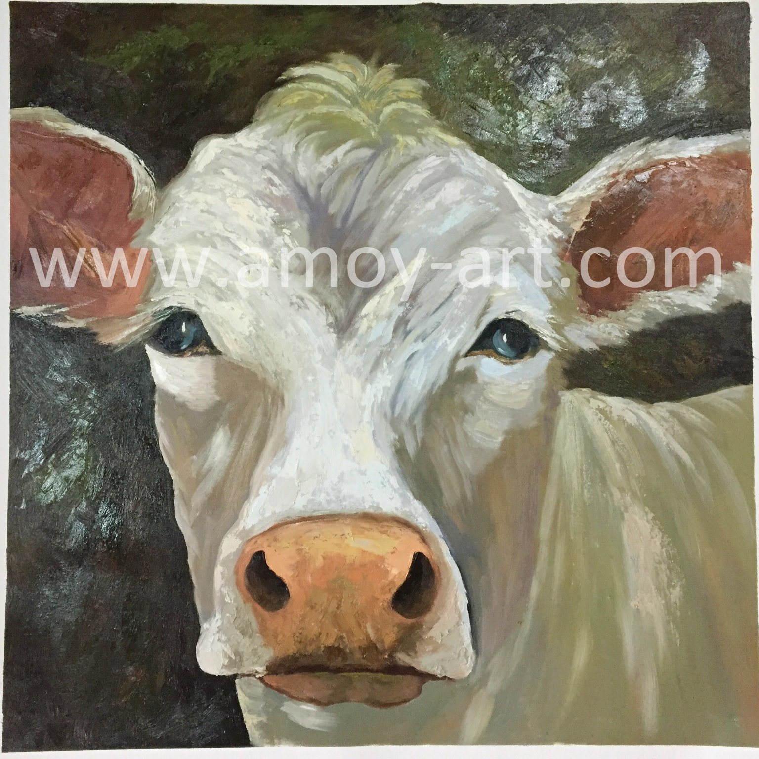 High Quality Handmade Farm Art White Cow Oil Paintings for Home Decoration