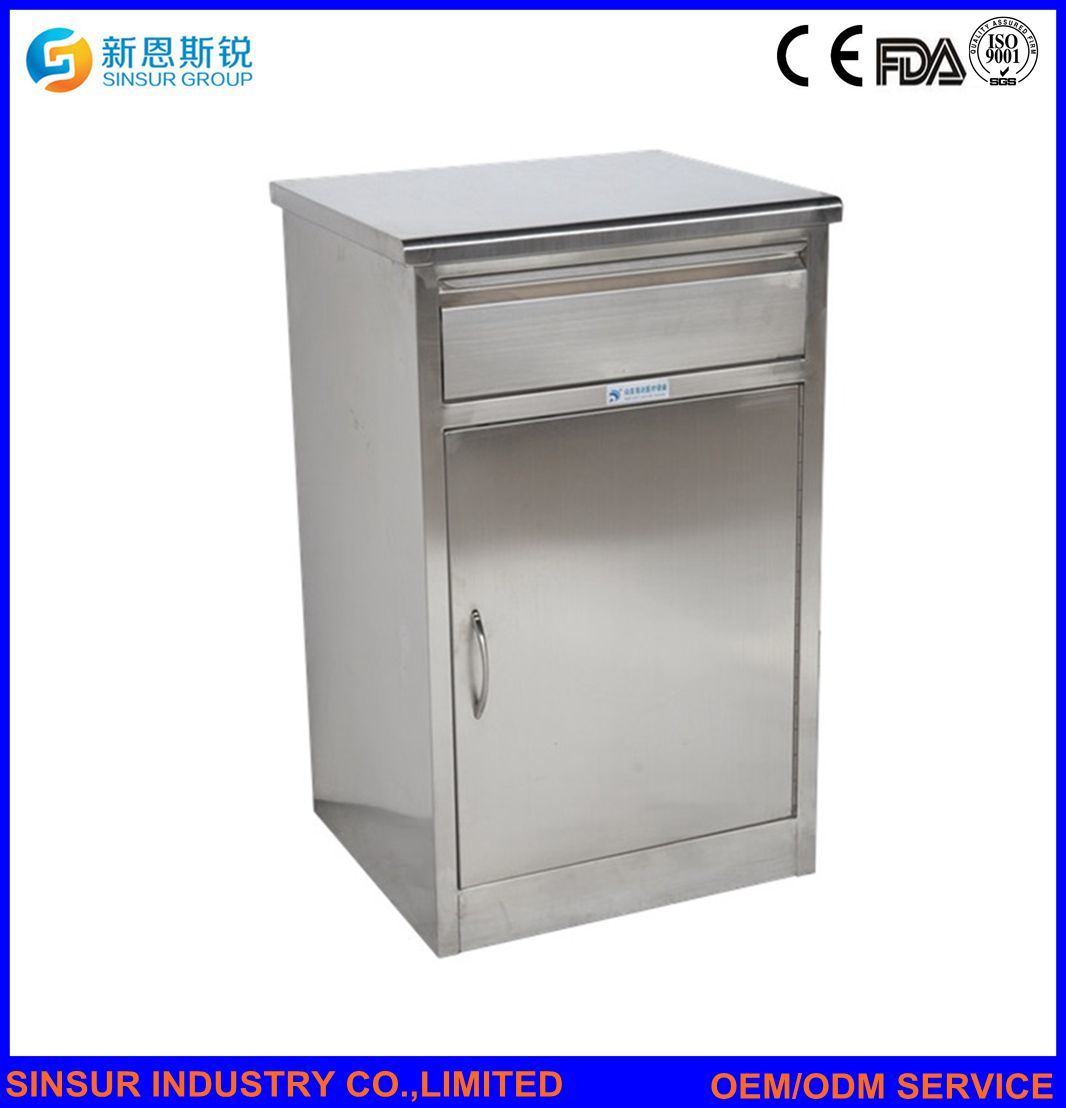 Hospital Furniture Pure Stainless Steel Hospital Bedside Cabinet