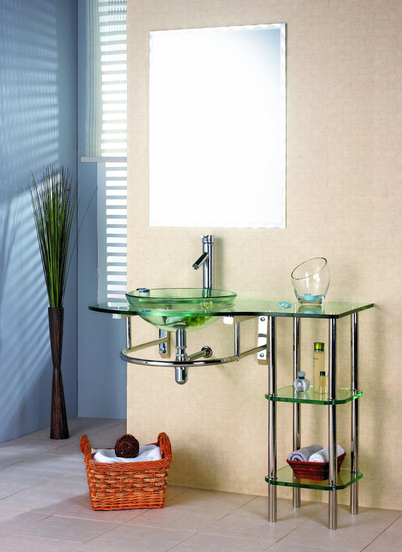 Tempered Glass Basin with Glass Shelves