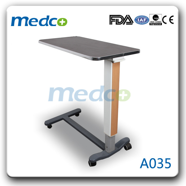 Wooden Adjustable Hospital Gas-Spring Over-Bed Table for Patient