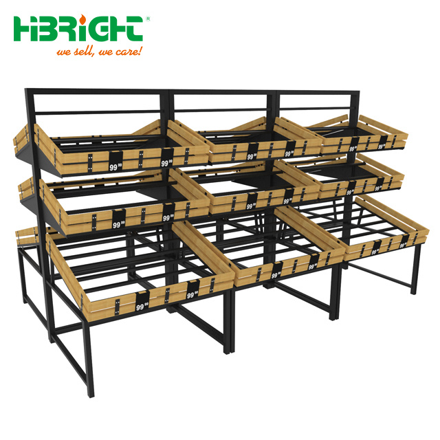 Wooden Fruits and Vegetables Display Rack for Supermarket