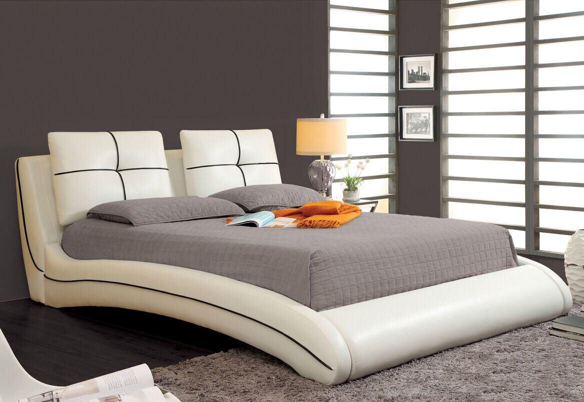 White Leather Platform Bed (L. AB13)