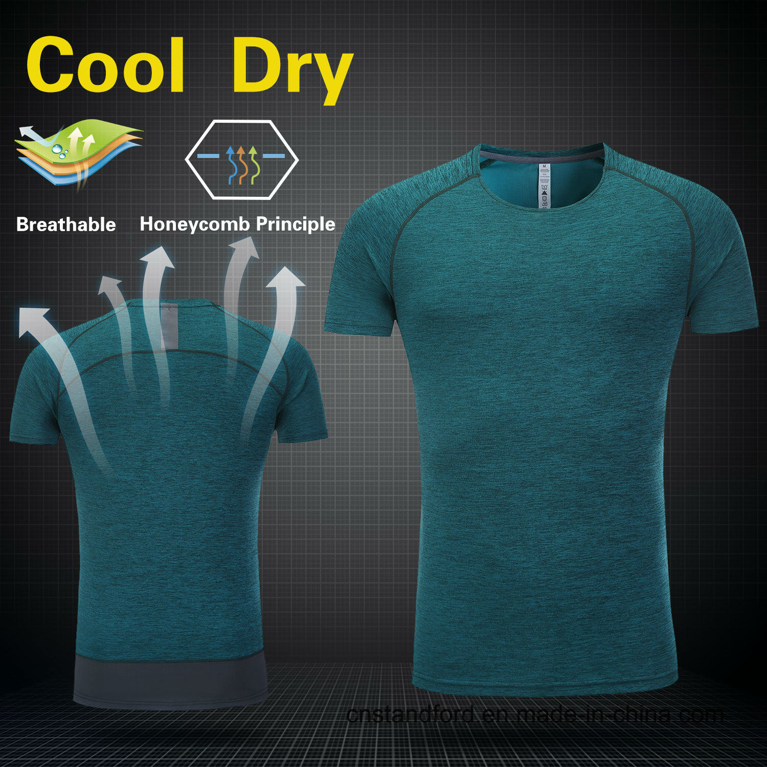 Polyester Spandex Bend Dry Fit Sports Fitness Gym Men's T Shirt Print Your Own Logo