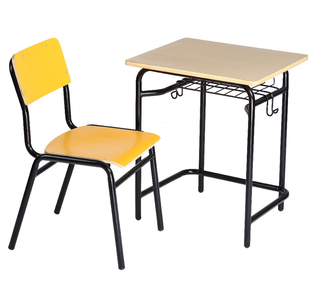 Wood School Attached Desk Chair with Metal Frame