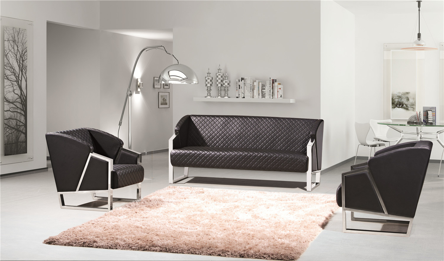 Modern Design Leather PU Office Sofa Stainless Steel Leg Sofa