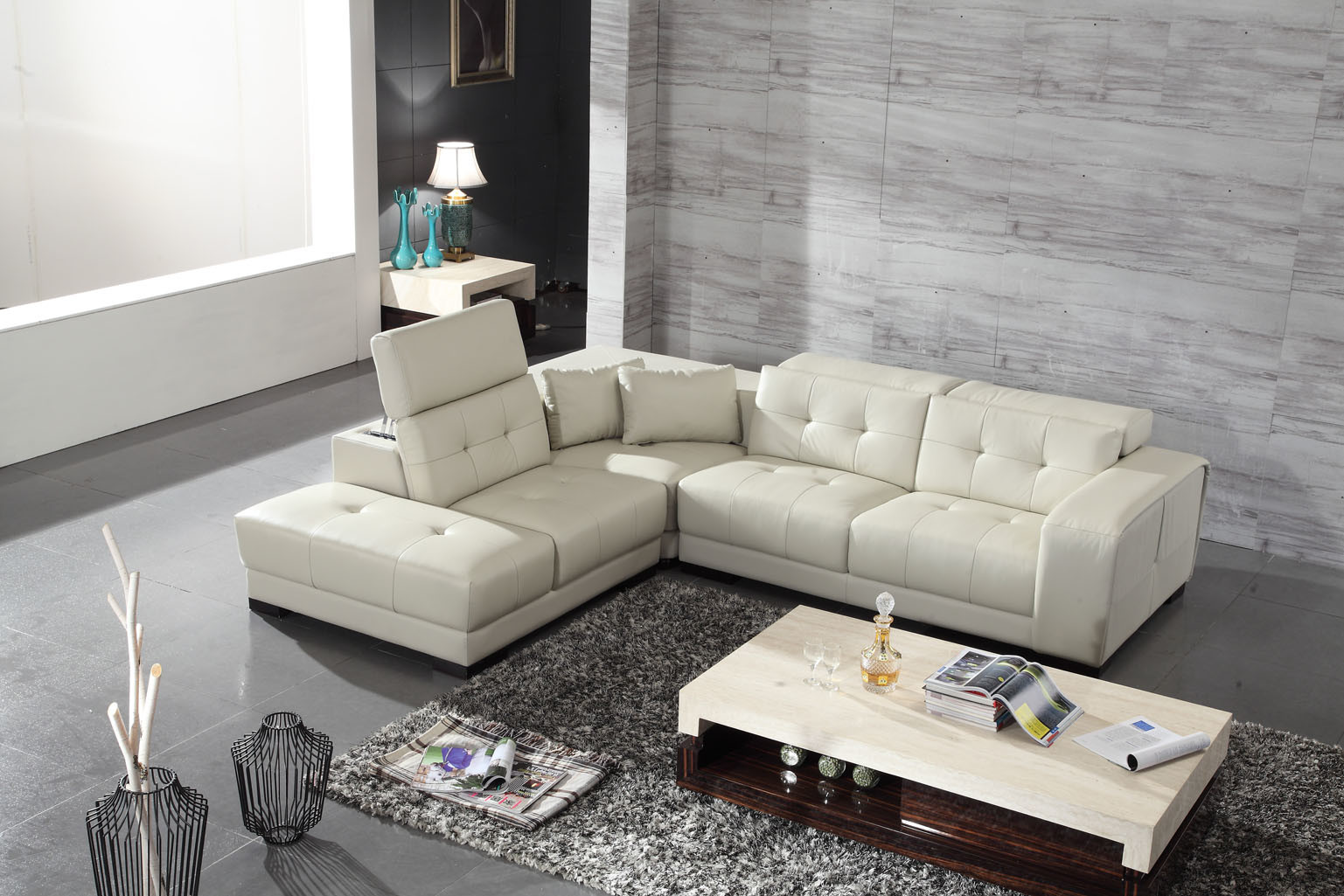 Modern Simple Living Room Leather Sofa with Corner (HC7342)