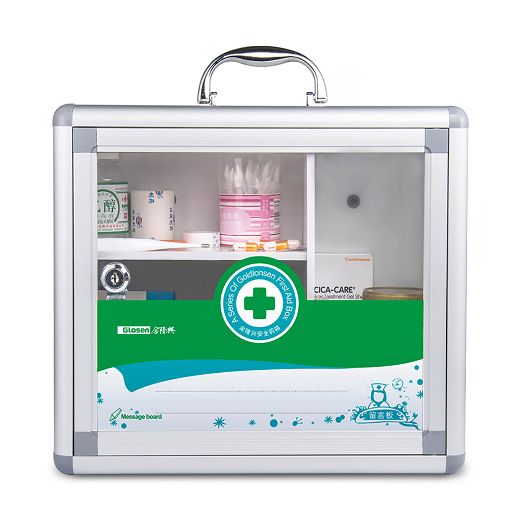 Transparent Door Aluminum First Aid Box with Portable Handle