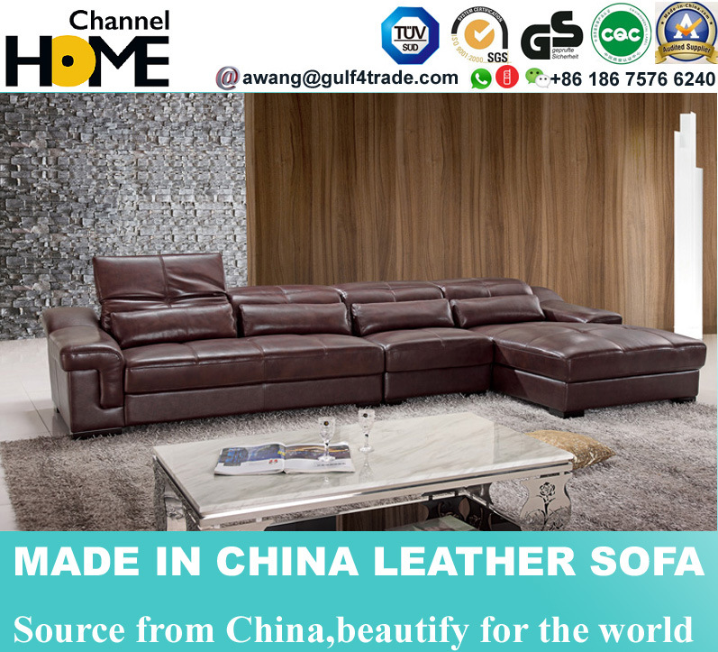 High Quality Modern Furniture Brown Grnuine Leather Corner Sofa (HC3006)