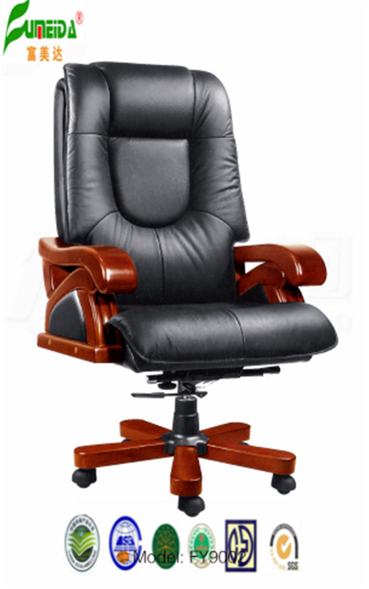 Swivel Leather Executive Office Chair with Solid Wood Foot (FY9002)