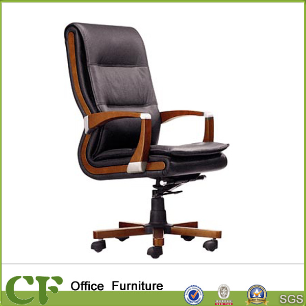 Modern PU Leather Office Executive Chair Wooden Swivel Chair Base