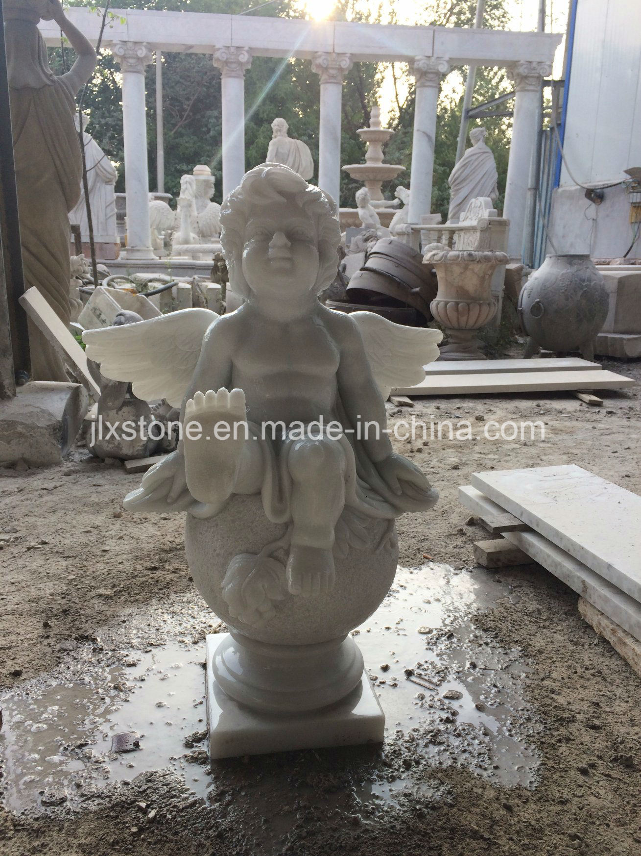 Pure White Marble Cherub Sculptures