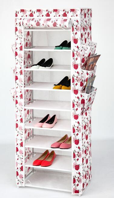 Fashion Sliding Door Fabric Shoe Rack Cabinet with Side Pocket