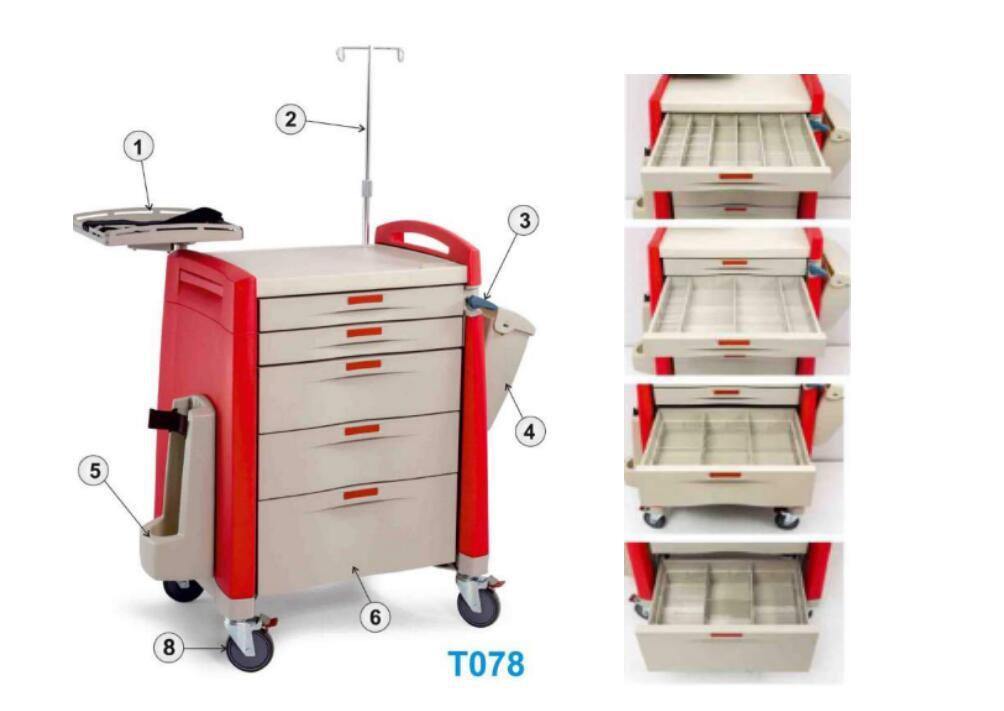 Hot! ! Multi Function Medical ABS Cart Hospital Emergency Treatment Trolley