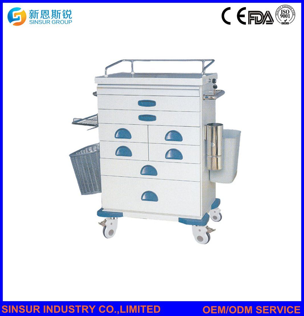 Medical Furniture Functional ABS Emergency Hospital Clinical Anesthesia Carts/Trolley