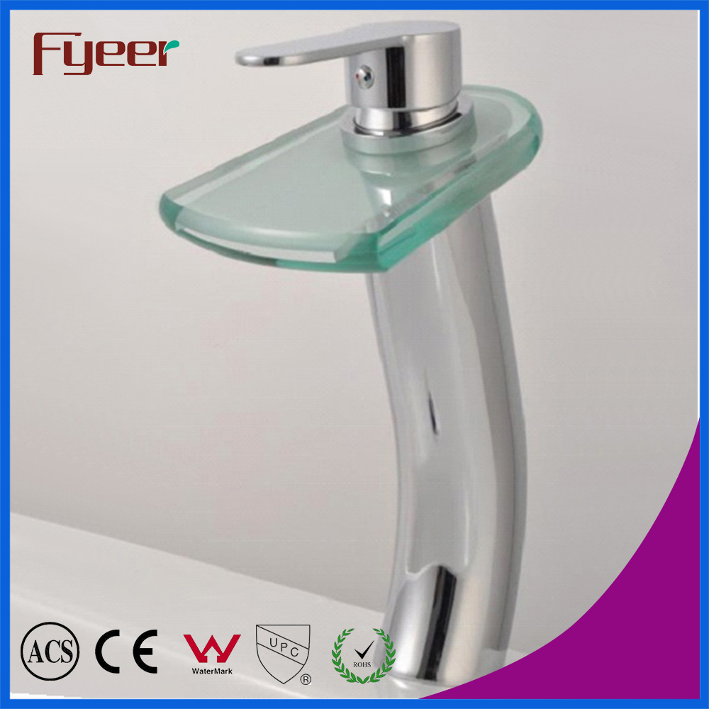 Fyeer High Arc Glasss Spout Waterfall Basin Mixer Faucet